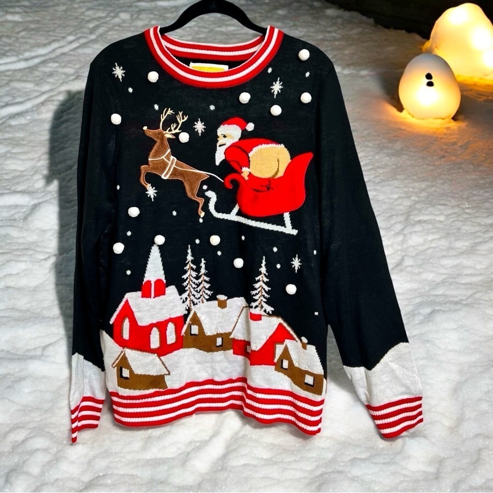 Tipsyelves Full Moon Santa Novelty Funny Sweater‎ New W/FLAW READ Unisex
